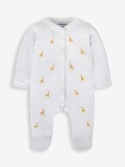 JoJo Maman Bébé Giraffe Embroidered Cotton Baby Sleepsuit - Image 3 of 5