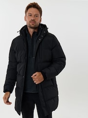 Saltwell Black Hooded Longline Puffer Jacket - Image 1 of 8