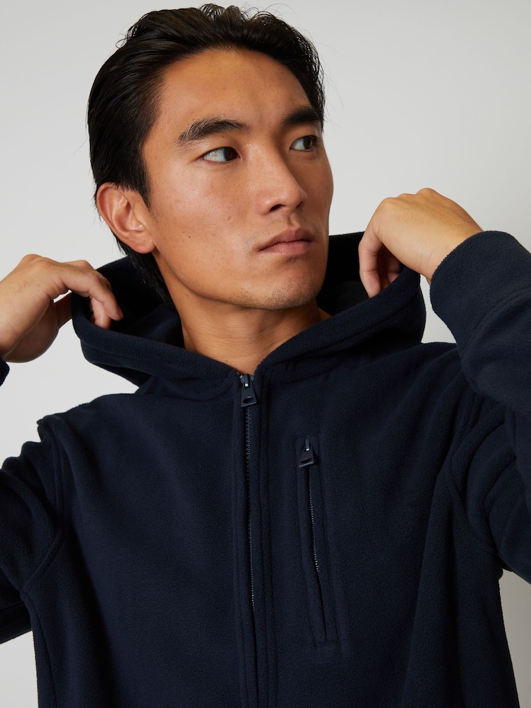 Threadbare Blue Micro Fleece Zip Through Hooded Jacket - Image 4 of 4