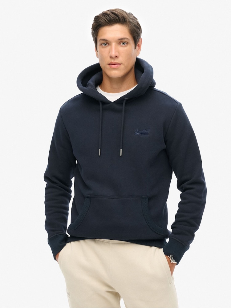 Superdry Navy Blue Essential Slim Fit Logo Hoodie - Image 2 of 6