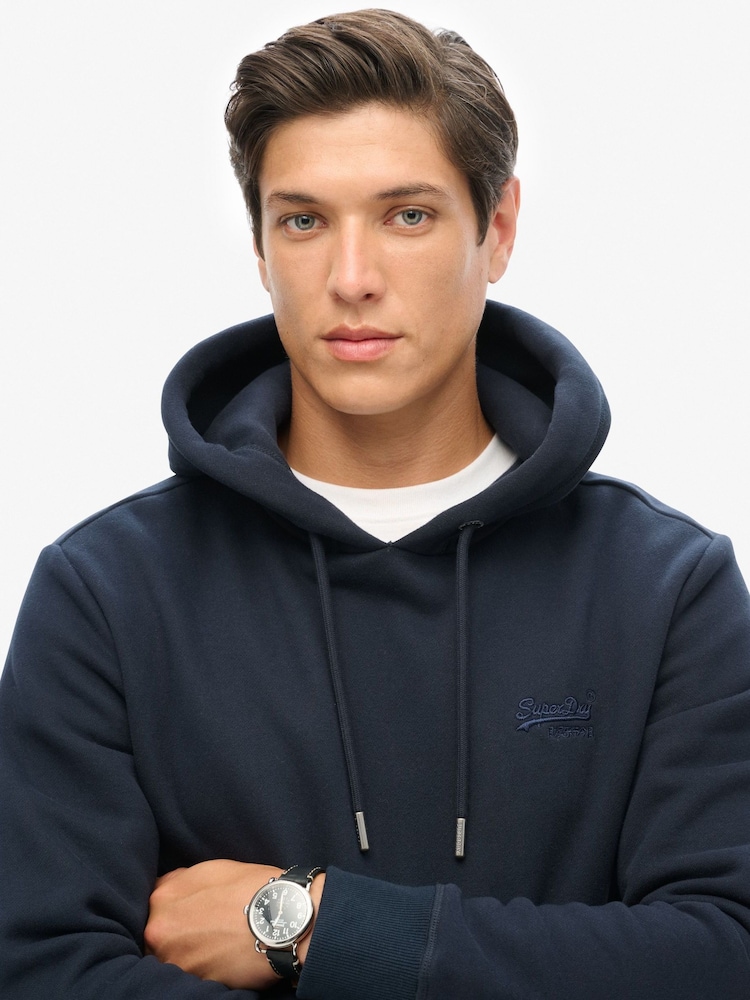 Superdry Navy Blue Essential Slim Fit Logo Hoodie - Image 3 of 6