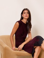 Lipsy Berry Red Petite Lace Hem Midi Bodycon Dress - Image 4 of 5