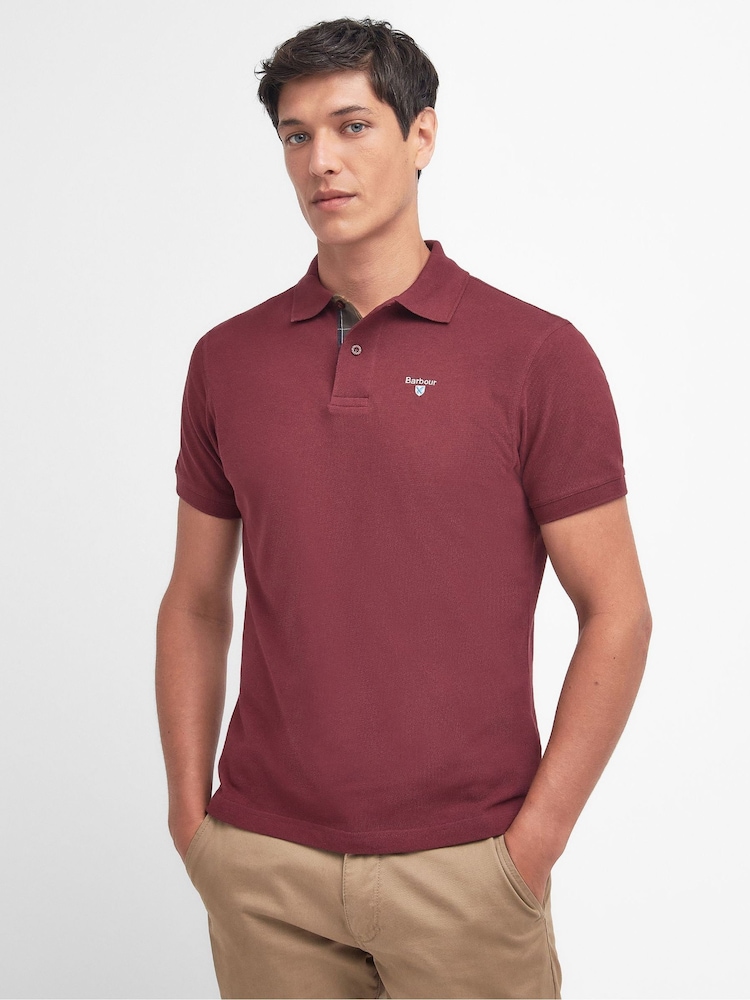 Barbour® Burgundy Red 100% Cotton Classic Polo Shirt - Image 1 of 9