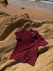 Barbour® Burgundy Red 100% Cotton Classic Polo Shirt - Image 3 of 9