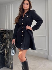 Girl In Mind Black Petite Francis Collar Shirt Skater Dress - Image 3 of 4