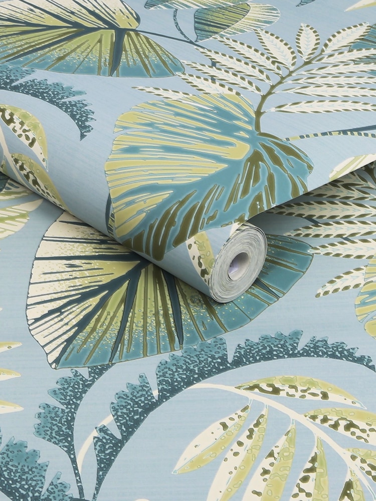 Blue Jungle Leaves 10M Wallpaper - Image 4 of 4