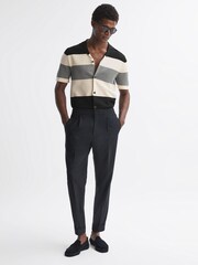 Reiss Black Seville Striped Cuban Collar Button Through T-Shirt - Image 3 of 5