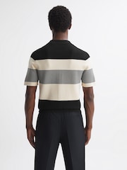 Reiss Black Seville Striped Cuban Collar Button Through T-Shirt - Image 5 of 5