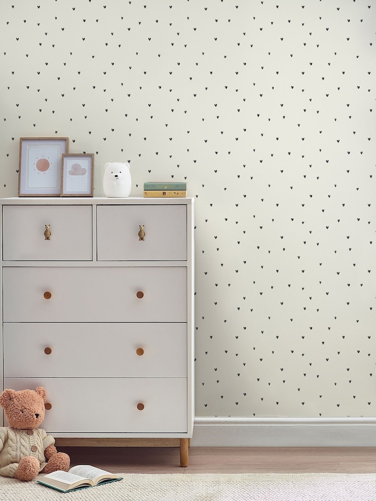 Black Ditsy Heart 10M Wallpaper - Image 1 of 4 Black Ditsy Heart 10M Wallpaper - Image 1 of 4