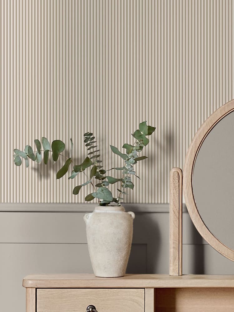 Mocha Ticking Stripe 10M Wallpaper - Imagen 1 de 5