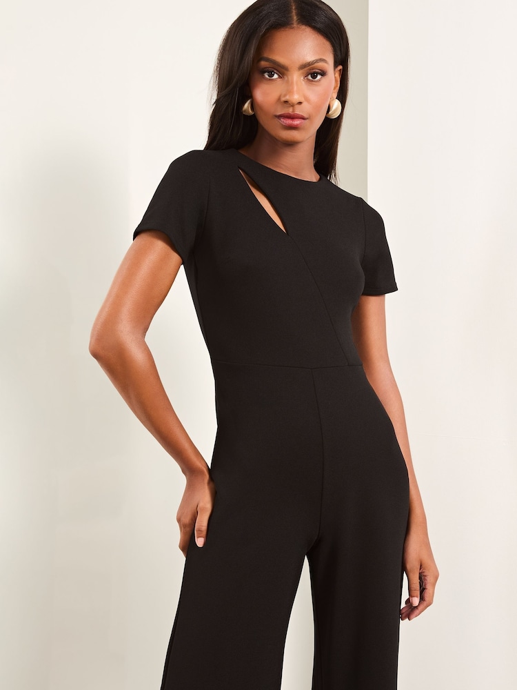 Lipsy Black Short Sleeve Splice Jumpsuit - Image 2 of 4 Lipsy Black Short Sleeve Splice Jumpsuit - Image 2 of 4