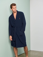 Navy Blue Lightweight Waffle Dressing Gown - Image 1 of 4