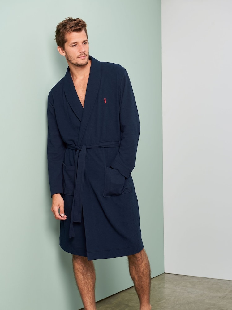 Navy Blue Lightweight Waffle Dressing Gown - Image 1 of 4