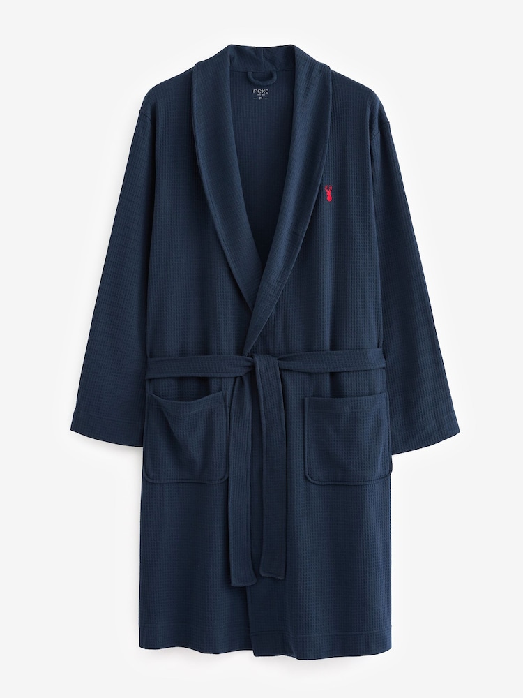 Navy Blue Lightweight Waffle Dressing Gown - Image 2 of 4