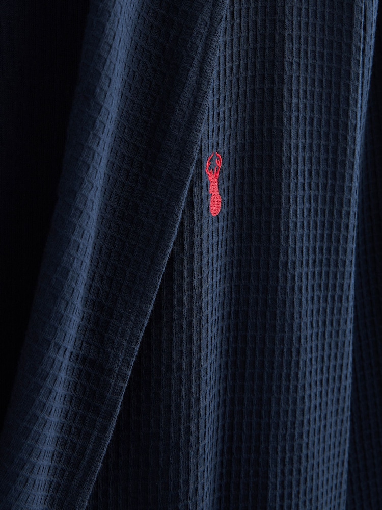 Navy Blue Lightweight Waffle Dressing Gown - Image 4 of 4