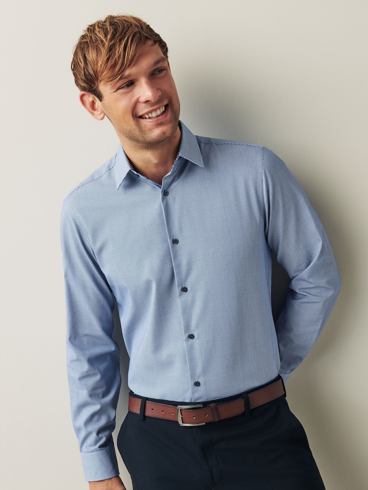 Blue Slim Fit Trimmed Easy Care Single Cuff Oxford Shirt - Image 1 of 4
