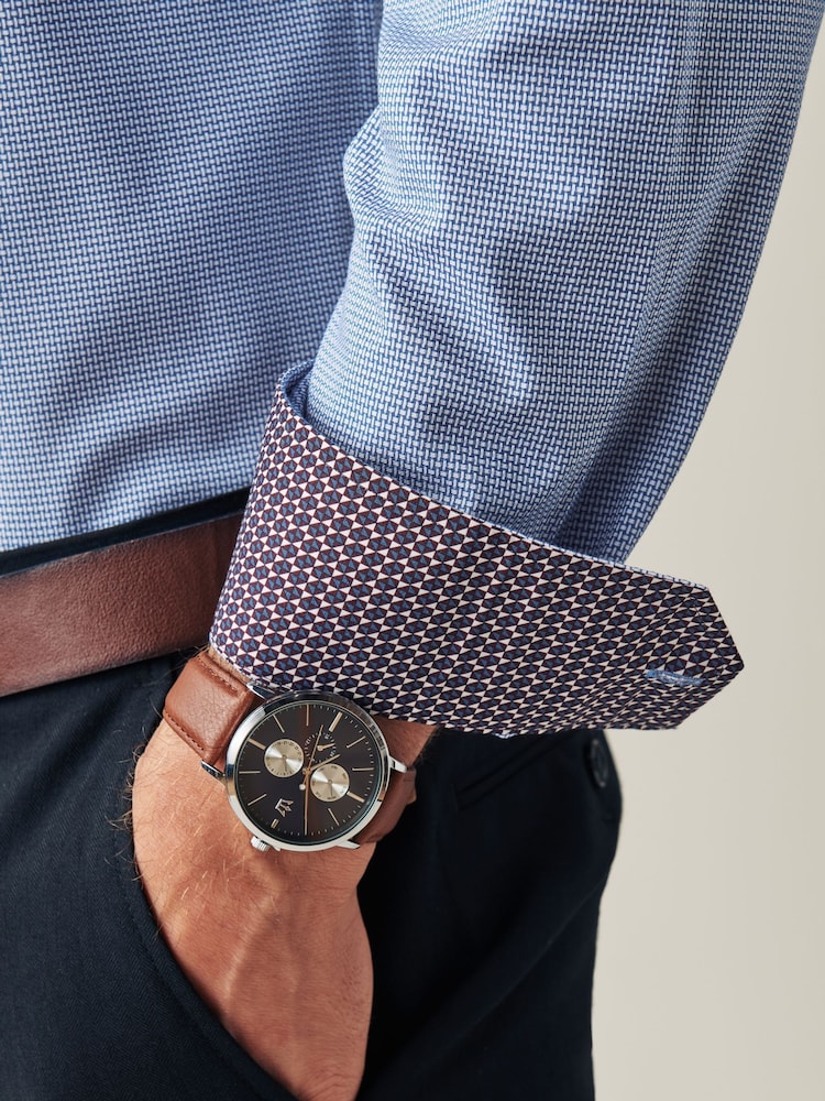Blue Slim Fit Trimmed Easy Care Single Cuff Oxford Shirt - Image 4 of 4