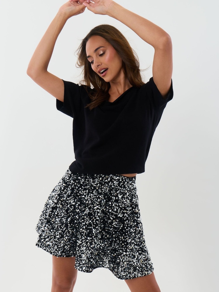 Threadbare Grey Sequin Mini Swing Skirt - Image 1 of 5 Threadbare Grey Sequin Mini Swing Skirt - Image 1 of 5