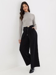 Threadbare Black Pleated Wide Leg Trousers - Image 1 of 4