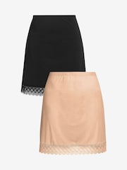 Black / Praline Nude Short Microfibre Long Half Slips 2 Pack - Image 1 of 9