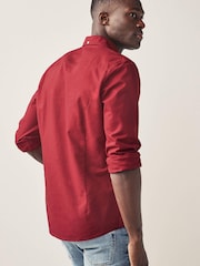 Red Slim Fit Long Sleeve Oxford Shirt - Image 2 of 8