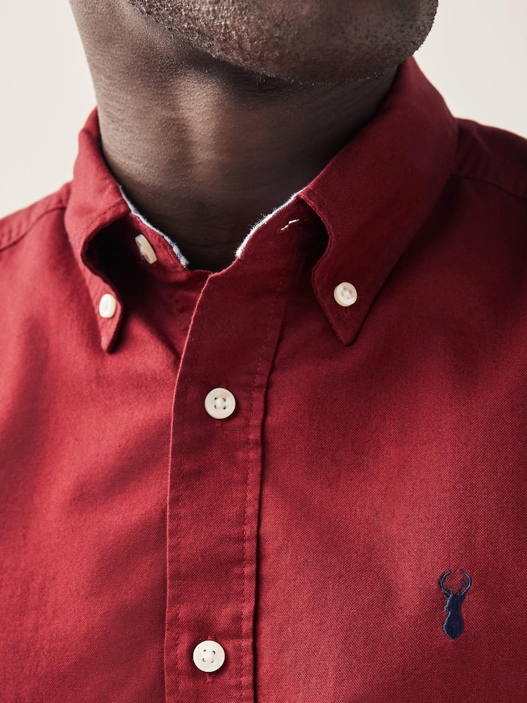 Red Slim Fit Long Sleeve Oxford Shirt - Image 3 of 8