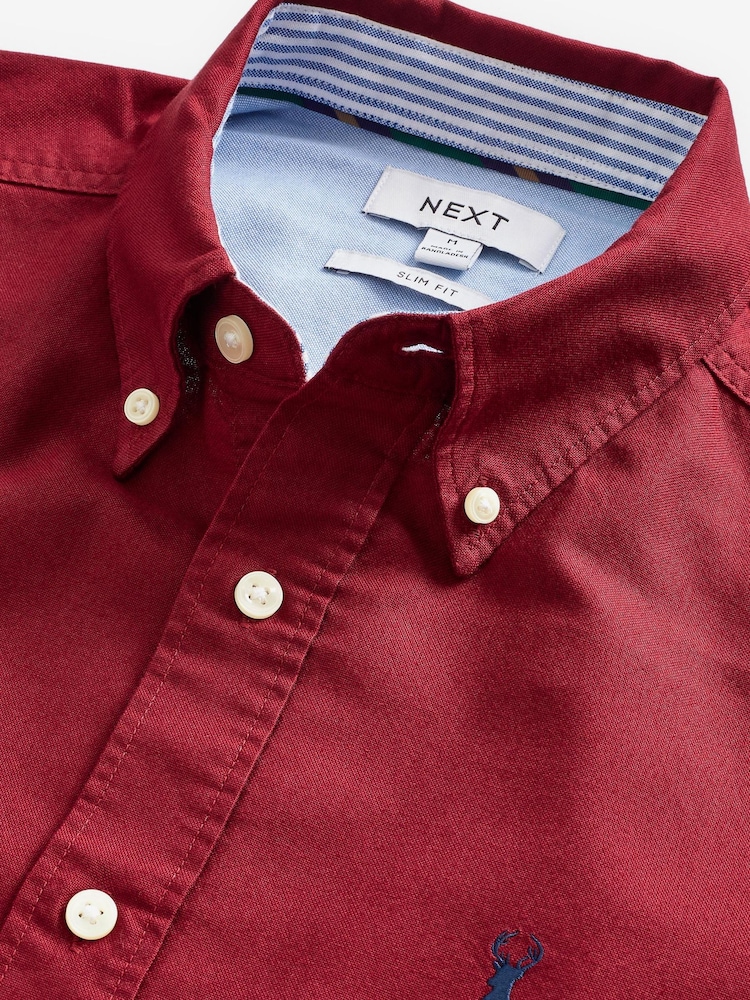 Red Slim Fit Long Sleeve Oxford Shirt - Image 7 of 8