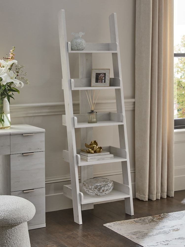 White Bronx Oak Effect Ladder Shelf - Image 1 of 6