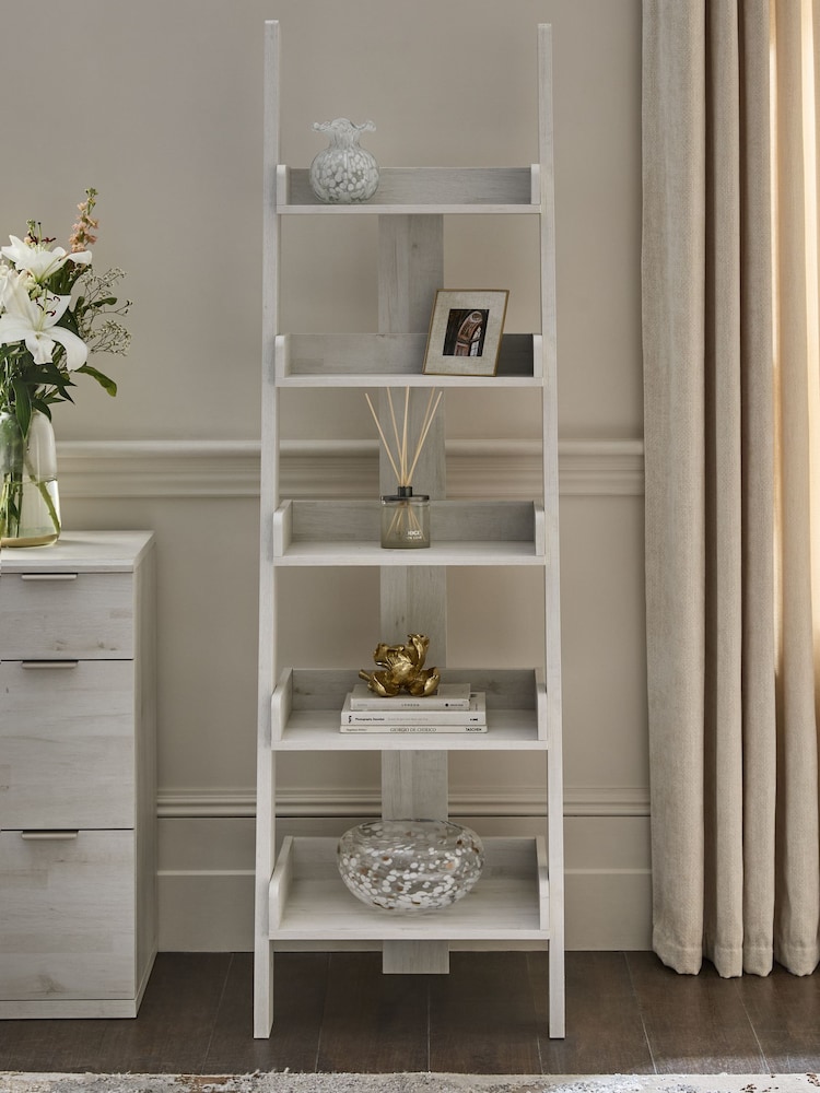 White Bronx Oak Effect Ladder Shelf - Image 2 of 6