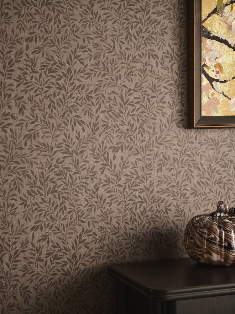 Brown Disty Ditsy Leaf 10M Wallpaper - Image 1 of 5