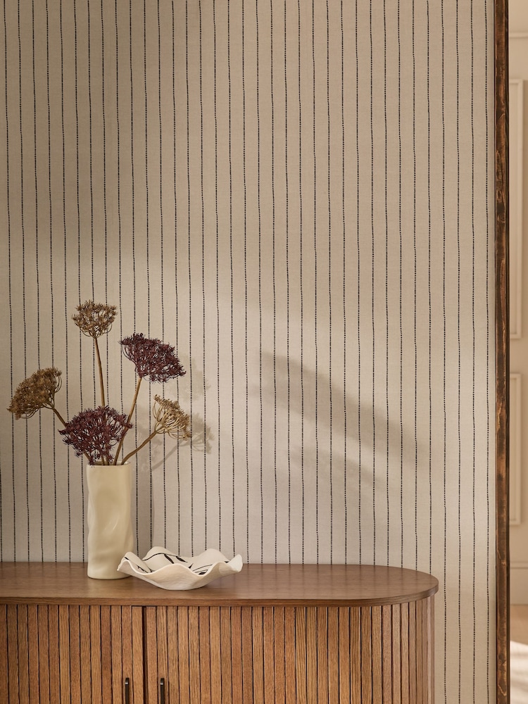Natural Assembled Pin Stripe 10M Wallpaper - Image 2 of 5 Natural Assembled Pin Stripe 10M Wallpaper - Image 2 of 5