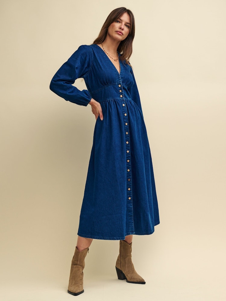 Nobody's Child Blue Starlight Denim Plain Midi Dress - Image 1 of 4