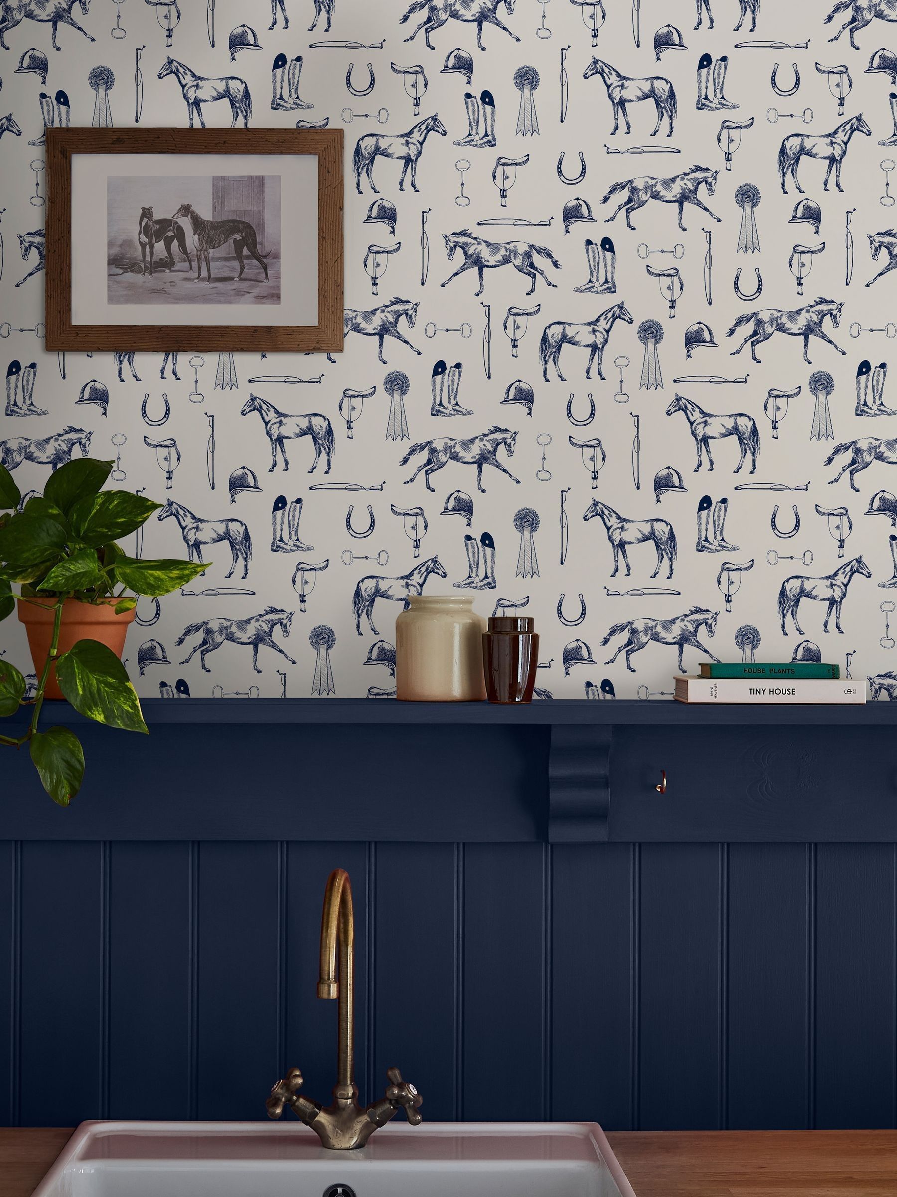 Joules Unisex Sketched Equestrian Print Wallpaper 10M Blue One