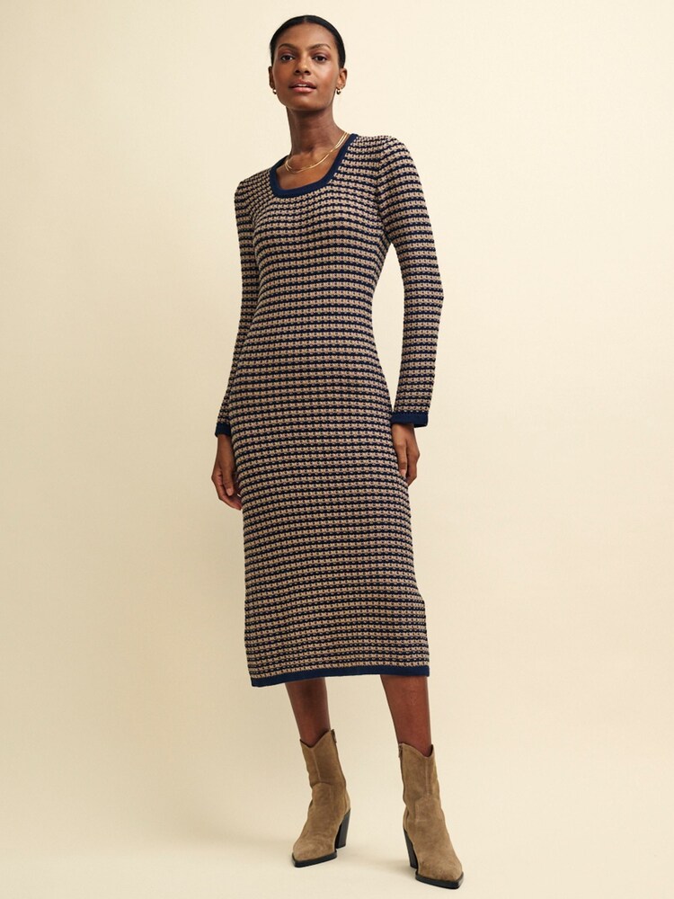 Nobodys Child Multi Textured Stripe Flare Sleeve Midi Dress Stripe - Image 1 of 1