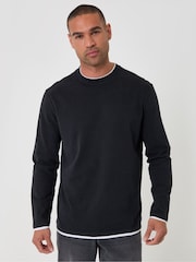 Threadbare Black Relaxed Fit Mock Layer Long Sleeve T-Shirt - Image 1 of 4