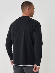 Threadbare Black Relaxed Fit Mock Layer Long Sleeve T-Shirt - Image 2 of 4