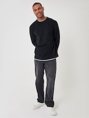 Threadbare Black Relaxed Fit Mock Layer Long Sleeve T-Shirt - Image 3 of 4