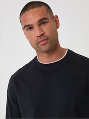 Threadbare Black Relaxed Fit Mock Layer Long Sleeve T-Shirt - Image 4 of 4