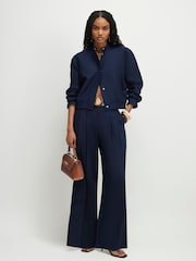 River Island Blue Linen Blend Tailored Bomber Jacket - Image 3 of 4