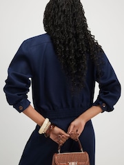 River Island Blue Linen Blend Tailored Bomber Jacket - Image 4 of 4