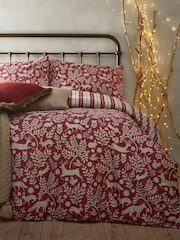Furn Burgundy Red Skandi Woodland Brushed 100% Cotton Stag Reversible Christmas Duvet Cover and Pillowcase Set - Image 1 of 2