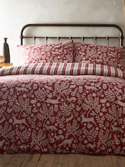 Furn Burgundy Red Skandi Woodland Brushed 100% Cotton Stag Reversible Christmas Duvet Cover and Pillowcase Set - Image 2 of 2