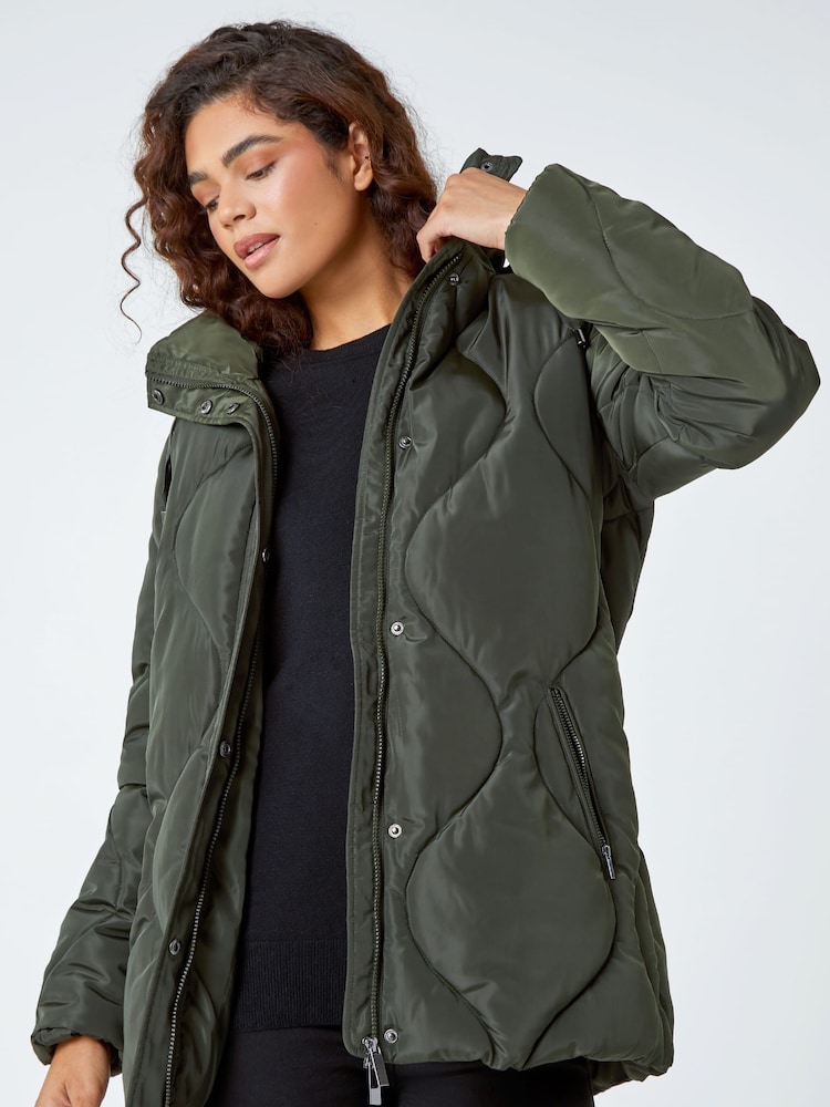 Roman Green Quilted Faux Fur Hooded Coat - Image 1 of 5