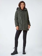 Roman Green Quilted Faux Fur Hooded Coat - Image 2 of 5