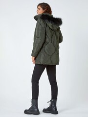 Roman Green Quilted Faux Fur Hooded Coat - Image 4 of 5