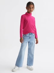 Reiss Bright Pink Carey 9-14 yrs Cotton Blend Roll Neck Top - Image 1 of 5