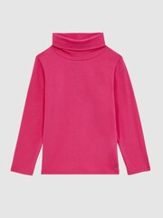 Reiss Bright Pink Carey 9-14 yrs Cotton Blend Roll Neck Top - Image 2 of 5