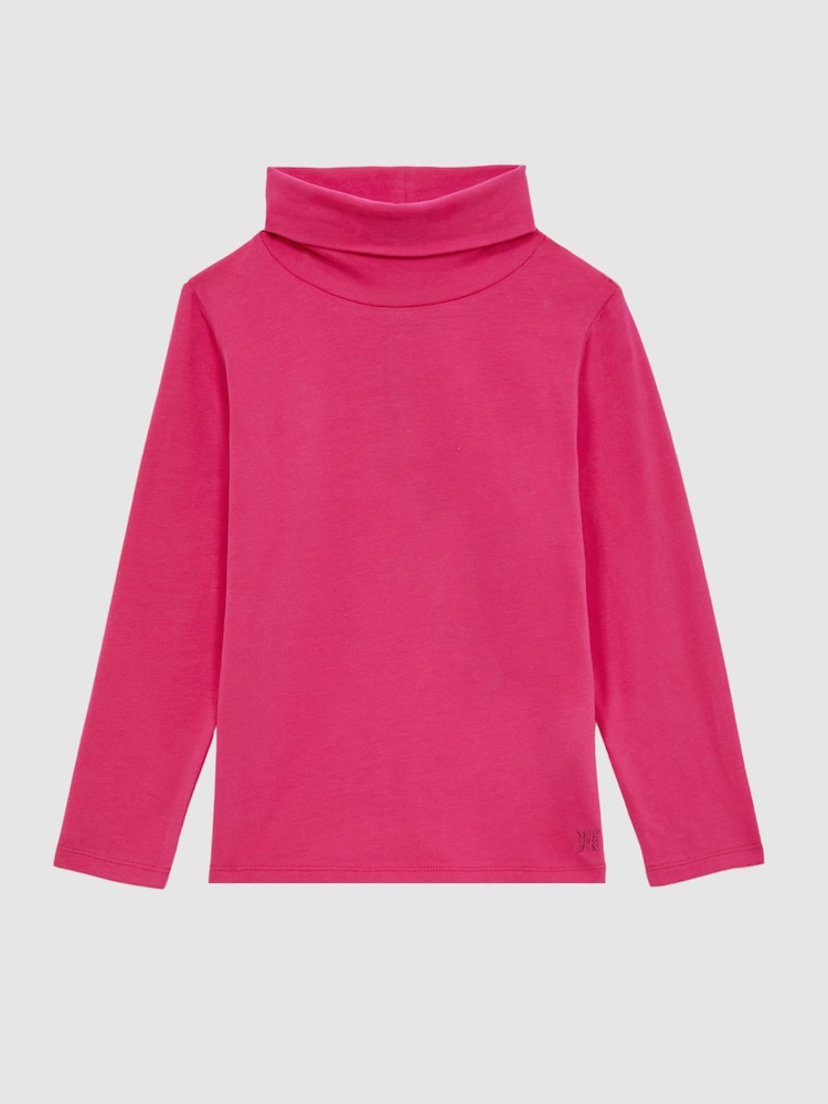 Reiss Bright Pink Carey 9-14 yrs Cotton Blend Roll Neck Top - Image 2 of 5