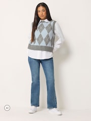 M&Co Light Blue Petite Argyle 2 In 1 Jumper - Image 2 of 6