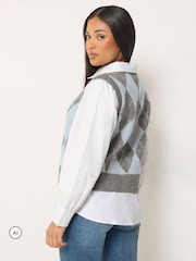 M&Co Light Blue Petite Argyle 2 In 1 Jumper - Image 3 of 6